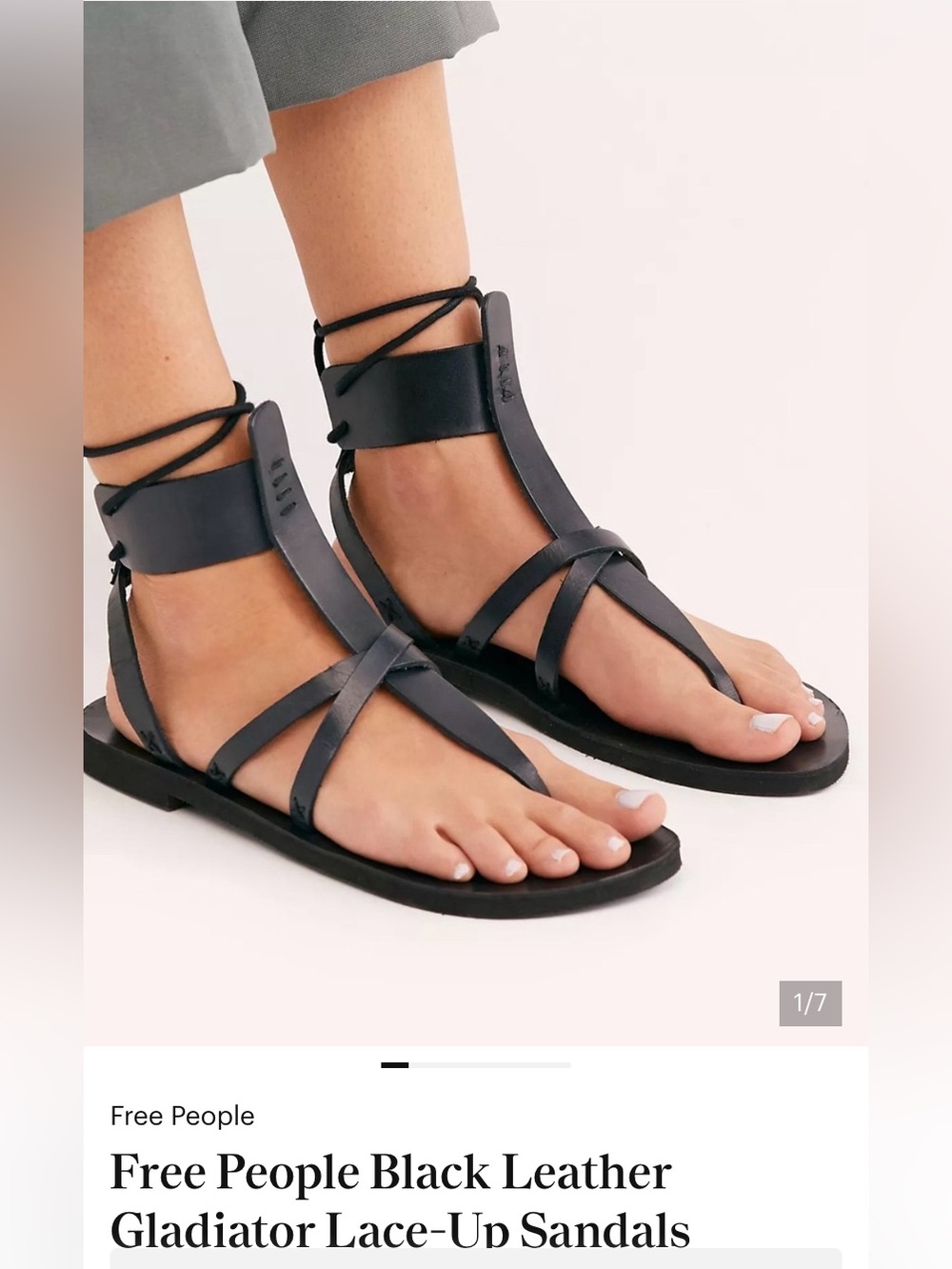 Free People Black Leather Gladiator Lace-Up Sandals “Vacation Day”